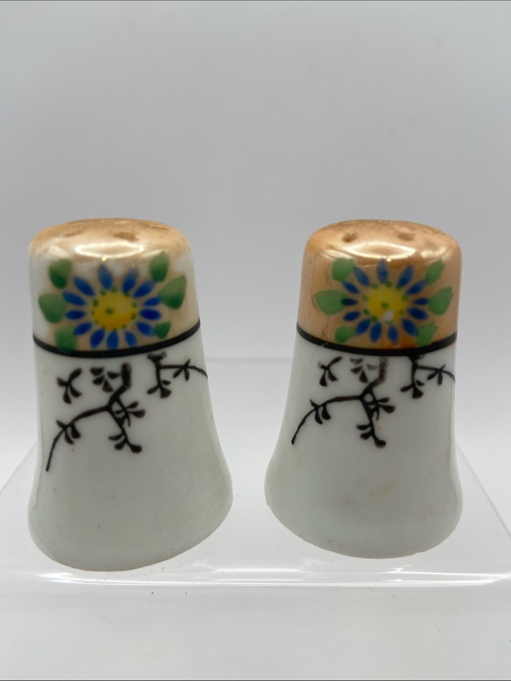 Vintage Hand Painted Ceramic Lusterware Salt and Pepper Shakers Set of 2 - Picture 1 of 7